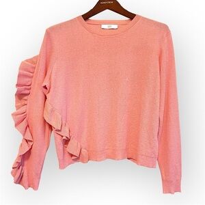 ALANIZ ruffled asymmetric pullover sweater, lightweight, pink, size M